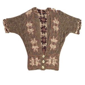 Free People Brown Short Sleeve Cardigan Medium